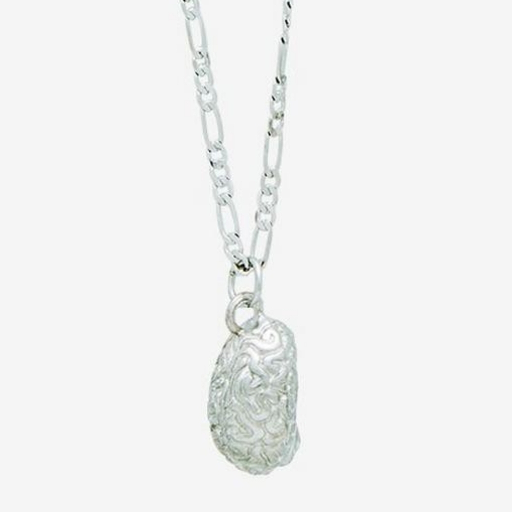 Silver Tone 3D Brain Pendant Necklace Adjustable Chain